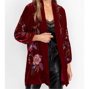 NWT Luxurious Red Velvet Floral Kimono From Johnny Was